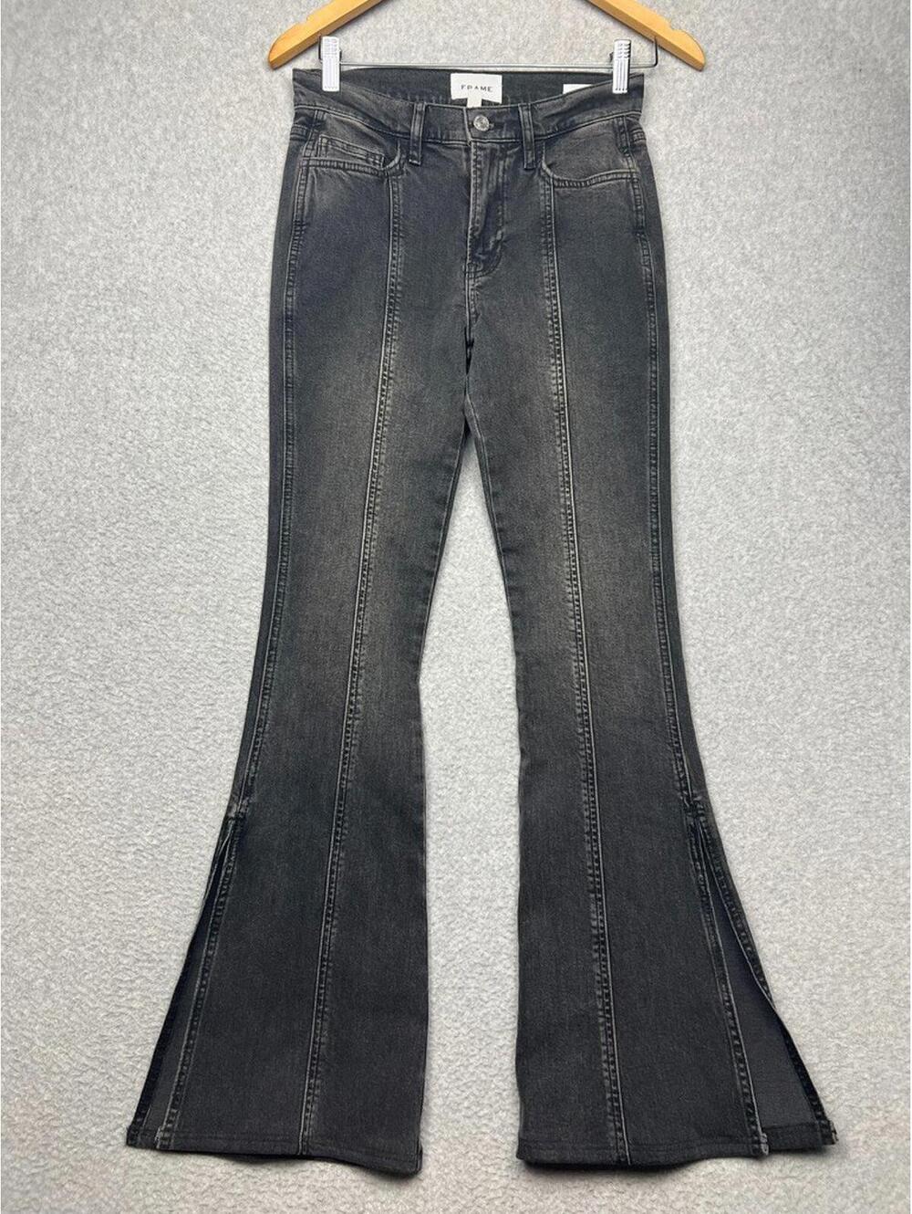 Frame Le High Flare Side Slit Denim Jeans Womens 24 Black Wash City Designer